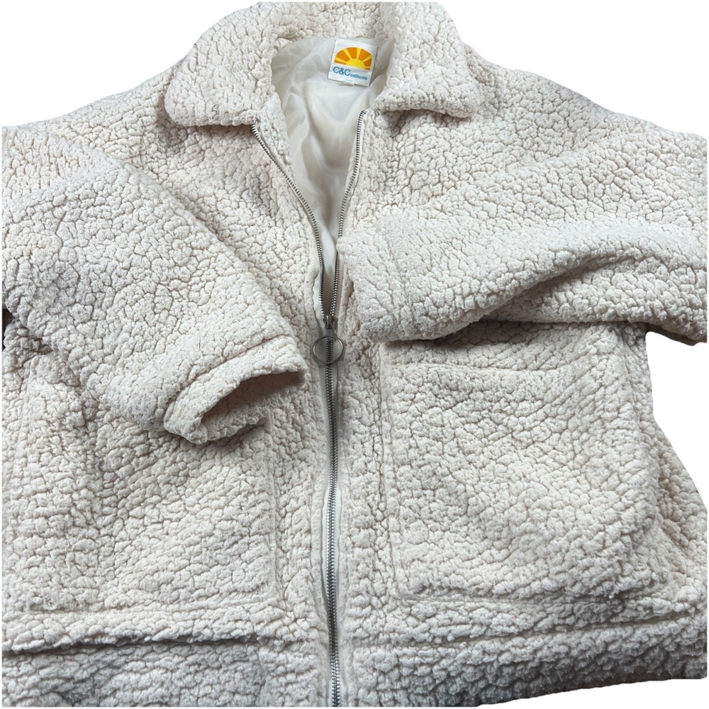 C&C California Cream Teddy Zip Front Jacket